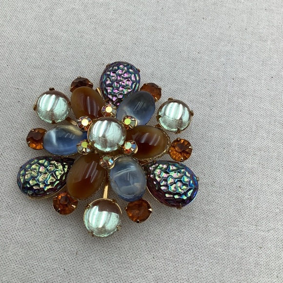 Antique Saphiret And Art Glass Brooch RARE Beauty - Picture 7 of 8